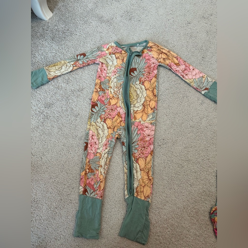 Bamboo Colorful Floral Kids Footie Pajamas